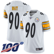 Youth Nike Pittsburgh Steelers #90 T. J. Watt 100th Season White Vapor Untouchable Limited Authentic Stitched NFL Jersey