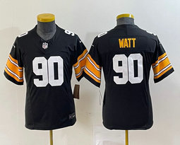 Youth Nike Pittsburgh Steelers #90 T. J. Watt Black Throwback 2023 F.U.S.E. Authentic Stitched NFL Jersey