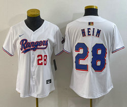 Youth Nike Texas Rangers #28 Jonah Heim White Champions Gold name Red 28 front Authentic Stitched MLB Jersey