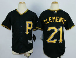 Youth Pittsburgh Pirates #21 Roberto Clemente Black Authentic stitched MLB jersey