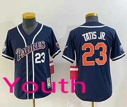 Youth San Diego Padres #23 Fernando Tatis Jr Navy Throwback Authentic Stitched MLB jersey