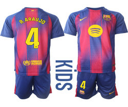 kids 2025-26 Barcelona #4 R.ARAUJO home Soccer Club Jersey