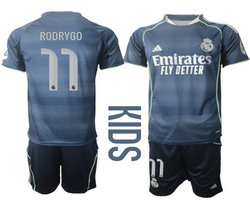 kids 2025-26 Real Madrid #11 RODRYGO Away Soccer Club Jersey