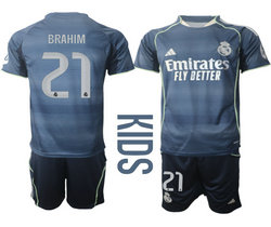 kids 2025-26 Real Madrid #21 BRAHIM Away Soccer Club Jersey